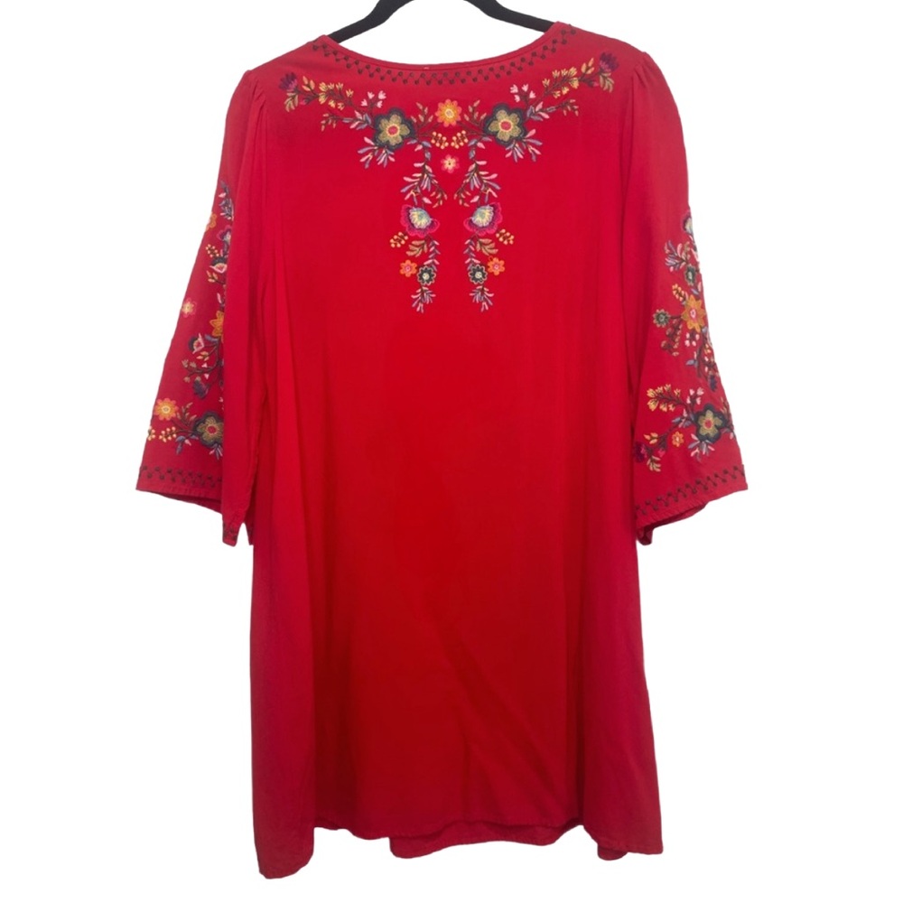 Umgee Red Embroidered  Tunic Dress with Tassels - Picture 3 of 8
